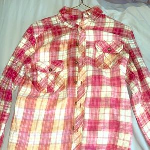 Super cute bleach washed plaid shirt